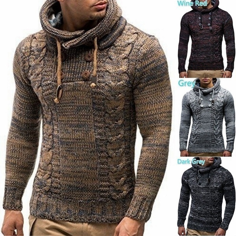 Mens Long Sleeve Sweater Scarf Collar Pullover Male Pullover Pattern Knittwear Hip Hop Oversize Casual Retro Sweater Streetwear