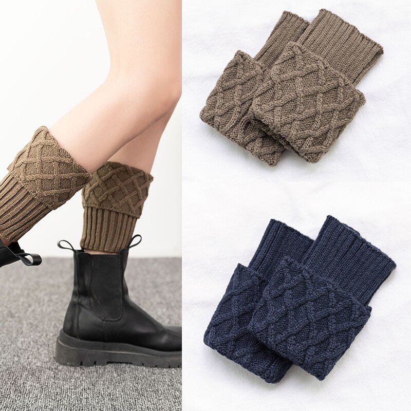 1 Pair Women Short Boots Knitted Leg Warmer Winter Gridding Crochet Toppers Fashion Foot Warmer Knitted Hosiery Leg Protector