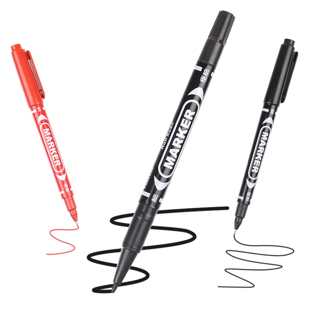 New Dual Brush Marker Permanent Colored Dual Tip 1.5/1.0 Black Blue Red Art Paint Marker Pens Student School Office Stationery