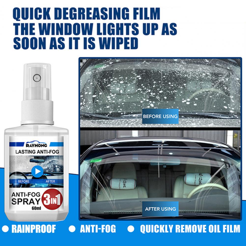 60ml Anti-fog Spray 3 in 1 Multifunctional Long Lasting Car Care Car Front Back Windscreen Antifogging Agent for Automobile