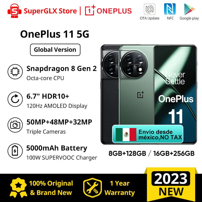 2023 New OnePlus 11 5G Smartphone Snapdragon 8 Gen 2 6.7" 2K 120Hz AMOLED Display 100W SUPERVOOC Charge 5000mAh Battery NFC