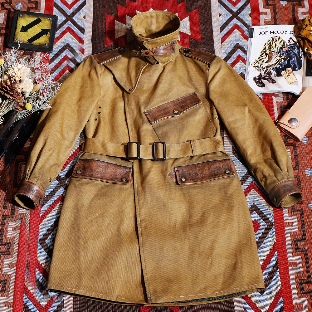 Tailor Brando J-51 Custom 22OZ Heavy Weight High Density Oil Wax Canvas British Cavalry Coat Long Military Windbreaker