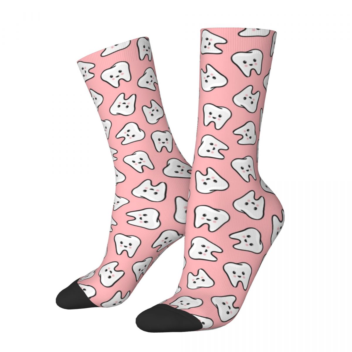Funny Happy Teeth On Pink Dentistry Basketball Socks Polyester Crew Socks for Women Men Non-slip