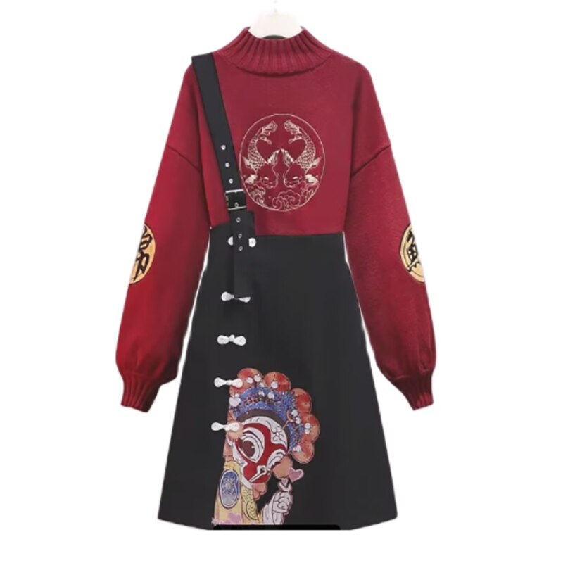 Tang suit Knitted Crop Sweaters Women Pullovers Vintage Casual Design Knit Tops 2022 Autumn Solid Chinese Fashion woman