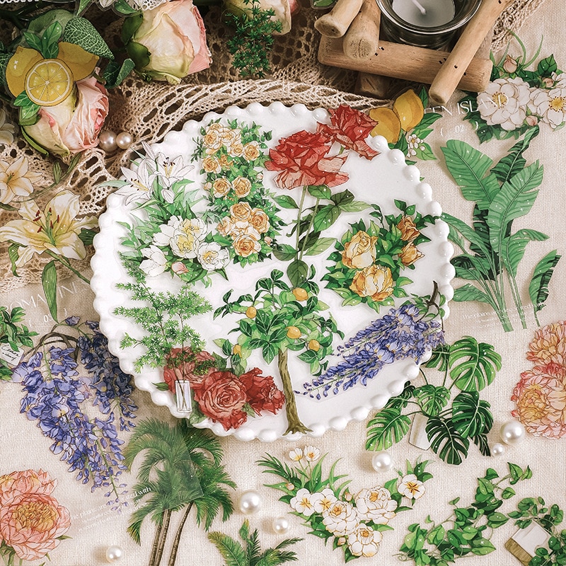 15pcs Vintage Plants Flowers Collection Clear Waterproof Stickers for Decoration Planners Scrapbook Art DIY Vintage Journaling