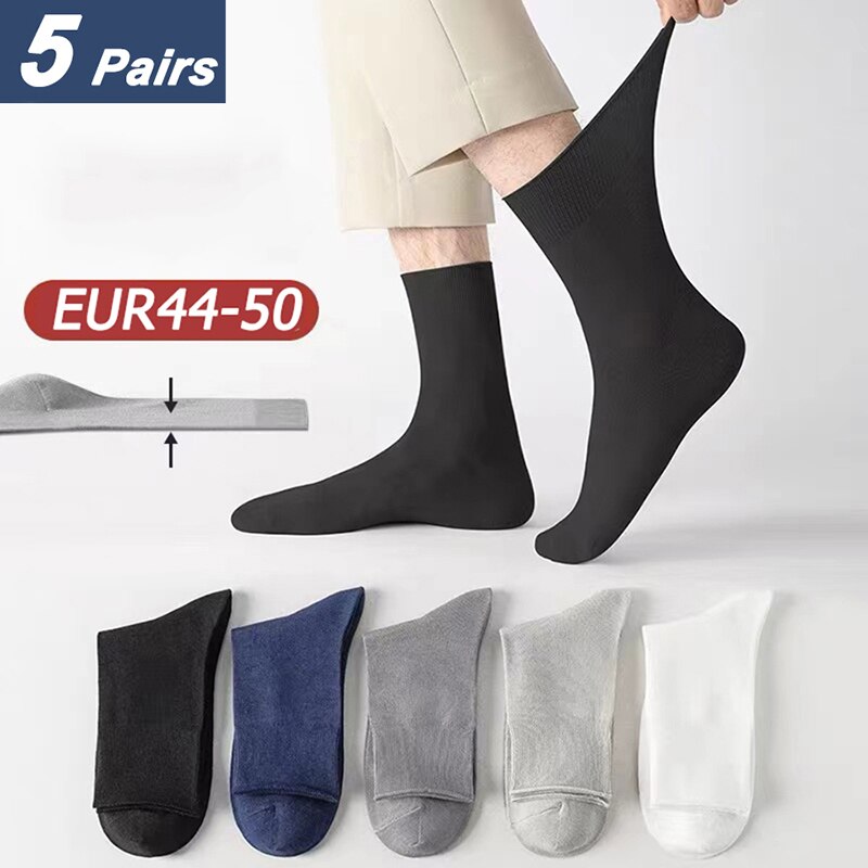 5 Pairs/Lot Men's Cotton Socks New Styles Black Business Men Socks Soft Breathable Autumn Spring for Male White Big Size EU