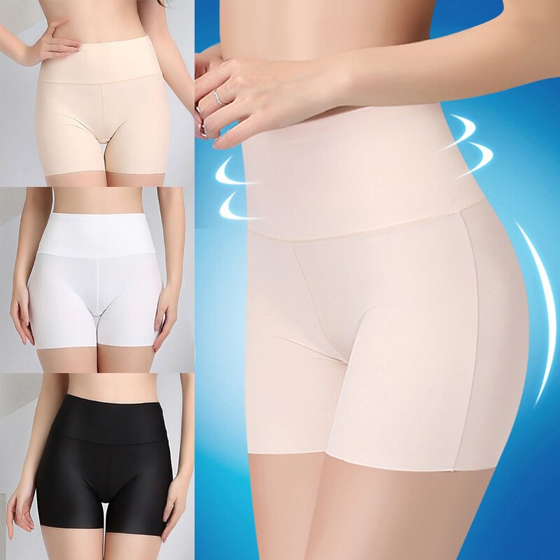 Ice Silk Women High Waist Panties Seamless Safety Shorts Pants Anti Emptied Boyshorts Pants Solid Color Girls Slimming Underwear