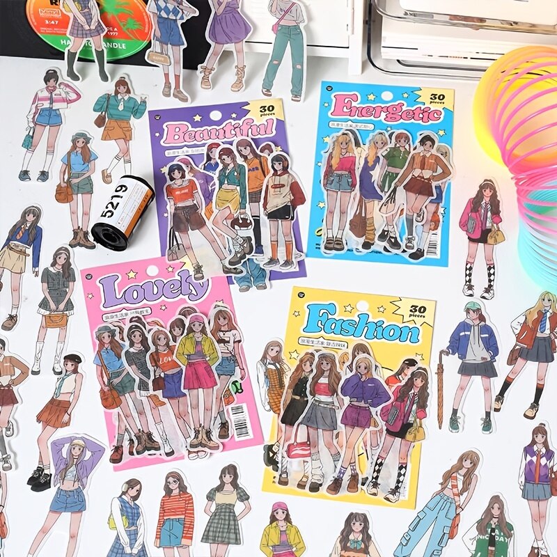 MOHAMM 30pcs Fashionable Outfits Stickers for Decorative Collage Scene Diary Office School DIY Craft Supplies