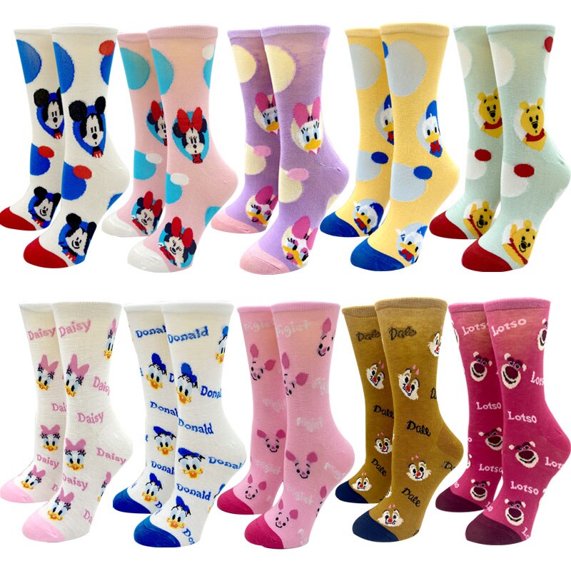 2023 New Disney Kawaii Women Socks Japanese Fashion Cartoon Cute Socks Mickey Minnie Daisy Donald Cotton Harajuku Funny Socks
