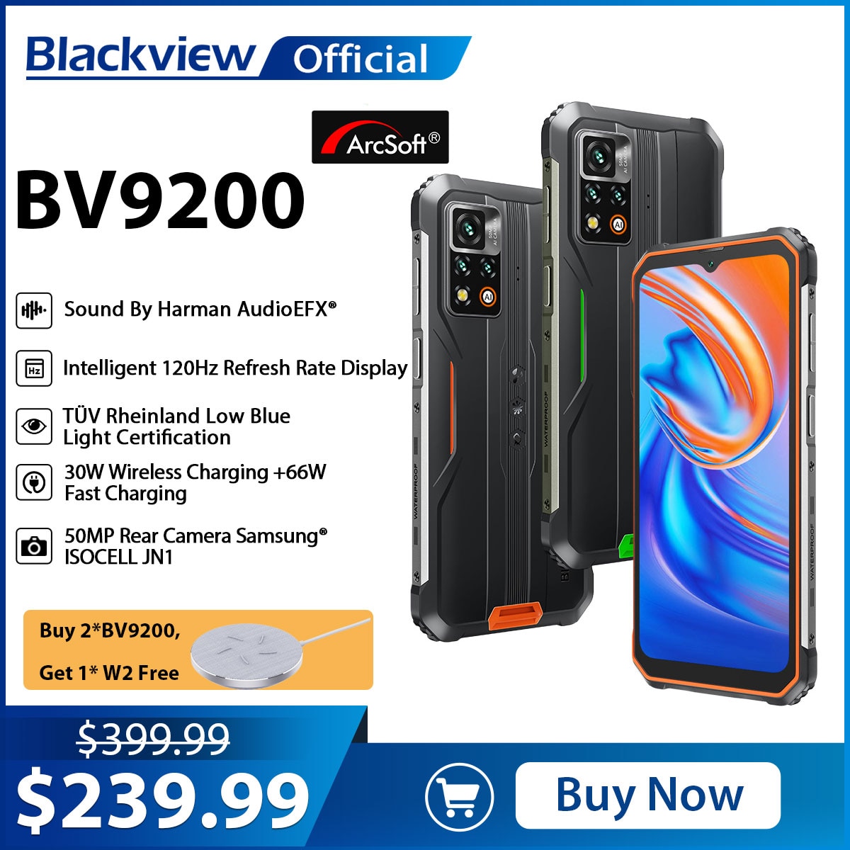Blackview BV9200 Rugged Machine Android 12, 6.6" 120Hz Display, MTK Helio G96, 14GB 256GB,66W Fast Charge & 30W Wireles