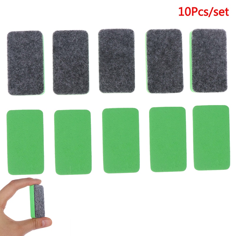 10Pcs Green+Black Mini Felt Cloth Whiteboard Dry Eraser Erase Pen Board Kid Marker School Office Home