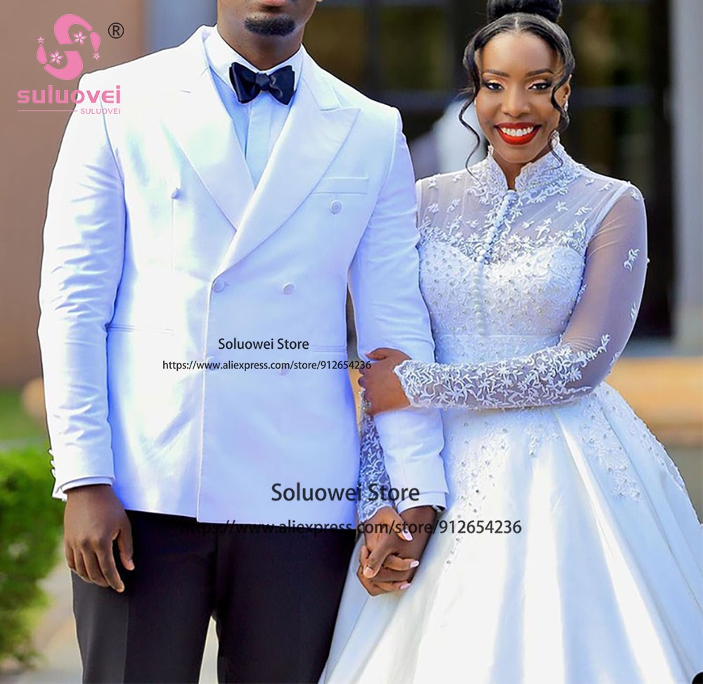 Fashion African Groom Wedding Tuxedo Slim Fit 2 Piece Jacket Pants Set Male Business Blazer Formal Double Breasted Suits For Men