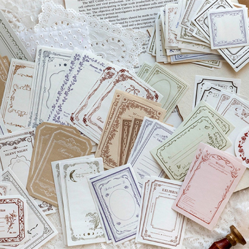 100pcs Vintage Frame Material Paper Writable Memo Pad Decorative Stationery Scrapbooking Diary Album Lable Junk Journal Planner