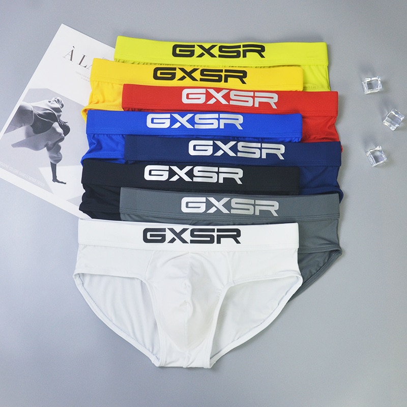 Trendy GXSR men's briefs, milk silk ice silk, low-rise breathable stretch bag fitted comfort briefs