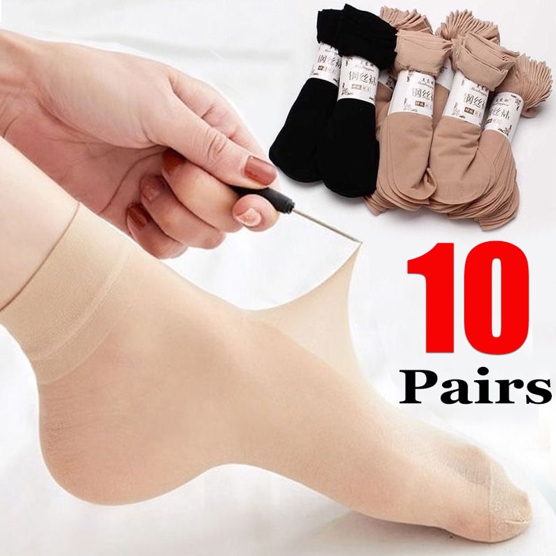10Pairs Skin Color Transparent Thin Women Crystal Silk Socks Nylon Fashion Ladies Female Summer Short Ankle Silk Socks Meias