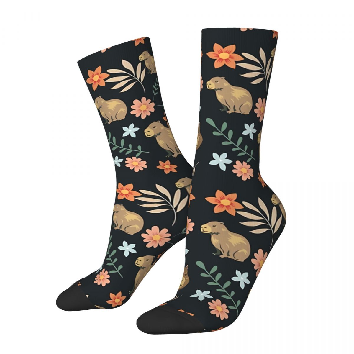 Funny Crazy Sock for Men Capybaras Hip Hop Vintage Capybara Seamless Pattern Printed Boys Crew Sock Novelty Gift