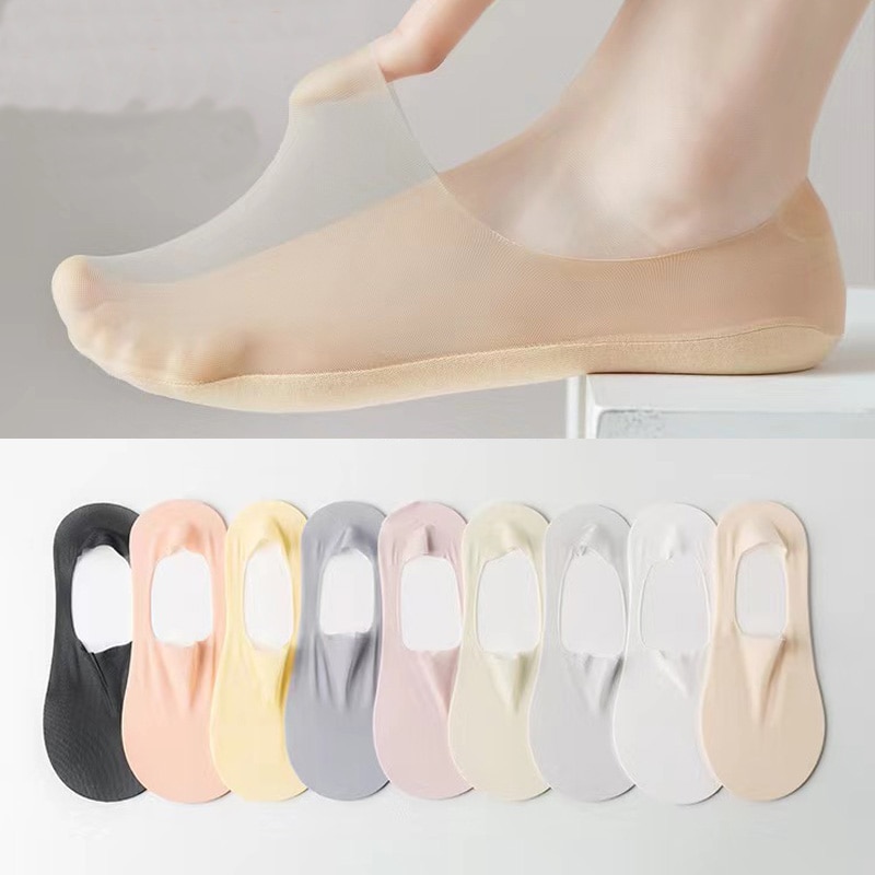 5 Pairs Summer No Show Socks Woman Girl Cotton Bottom Transparent Won't Fall Thin Non-Slip Breathable,Deodorant,Invisible S