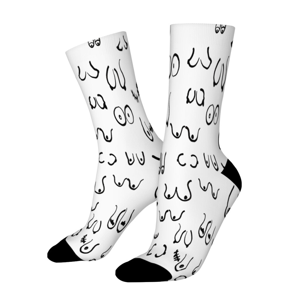 Sketch Black and White BOOBS Straight Socks Male Mens Women Autumn Stockings Polyester Polyester