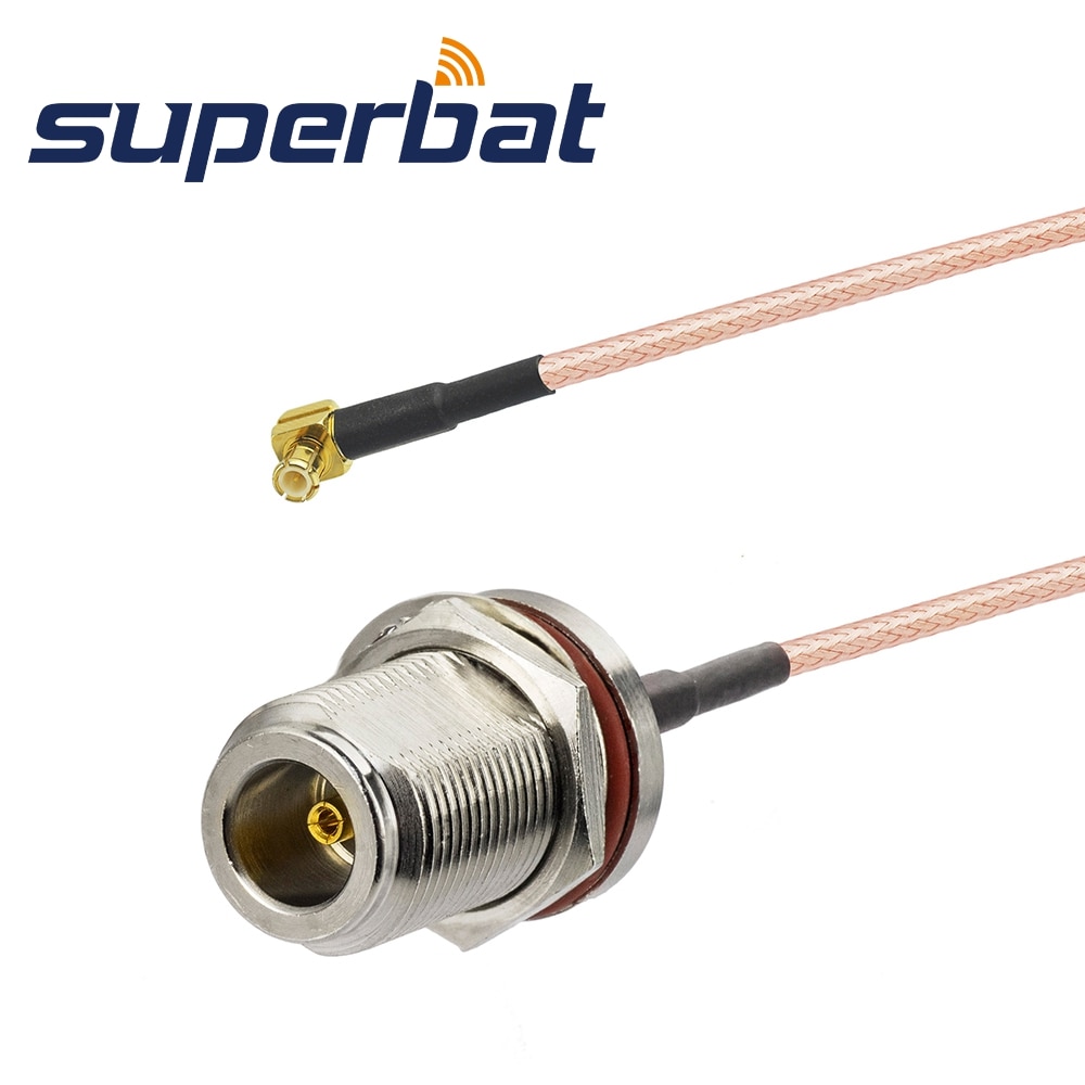 Superbat MCX Male Right Angle to N Female Bulkhead with O-ring Cable RG316 20 cm for Wireless