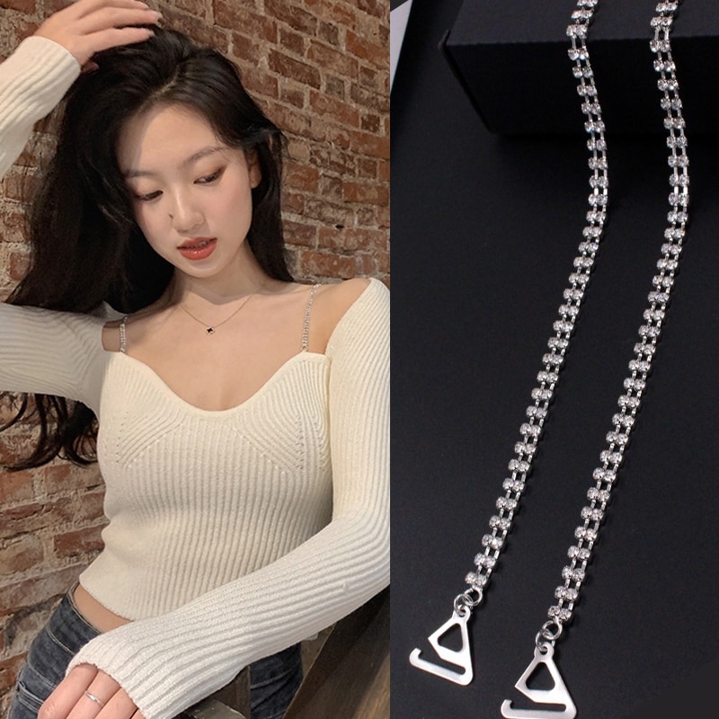 1Pair Rhinestone Bra Straps Invisible Metal Underwear Strap Non-Slip Shoulder Adjustable Lingerie Brassiere Holder Accessories