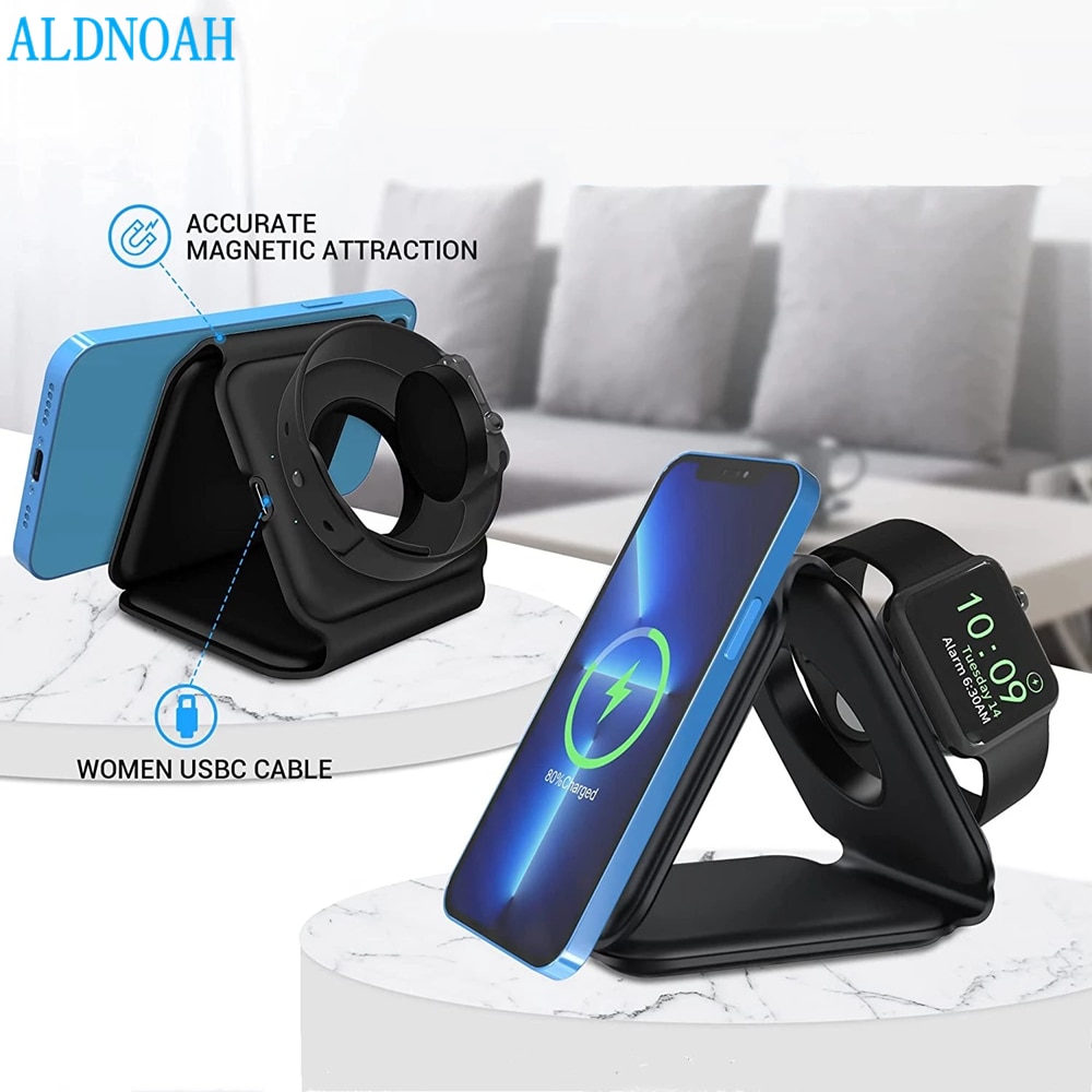 15W 3 in 1 Magnetic Wireless Charger Pad For iPhone 12 13 14 Pro Max Apple Watch 8 7 Airpods Foldable Fast Charging Dock Station