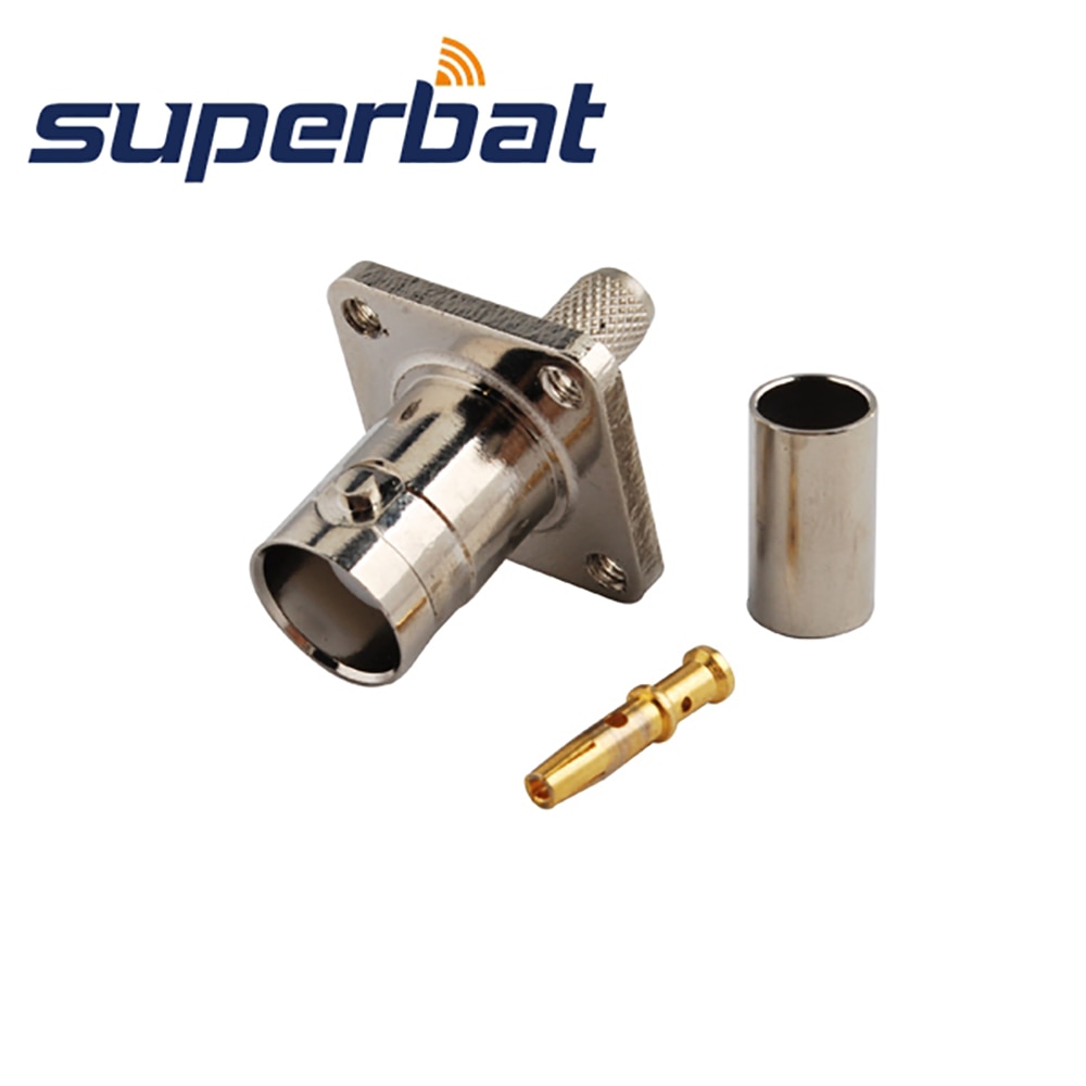 Superbat BNC Crimp Female 4 Hole Panel Mount RF Coaxial Connector for Cable LMR195/RG58 RG142