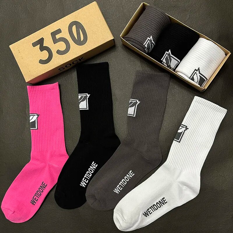 Men's Socks New Fashion WE11 Motion Black Pure Cotton Crew Socks Hip Hop INS Trendy Harajuku Basketball Unisex Socks