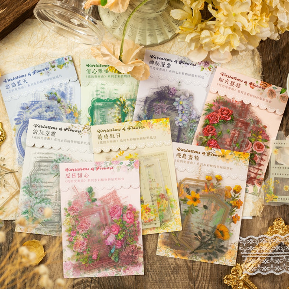 Mr. Paper 8 Style 20pcs/bag Aesthetic Rose Sticker Creative Plants Flowers Hand Account Materials Decorative Stationery Sticker