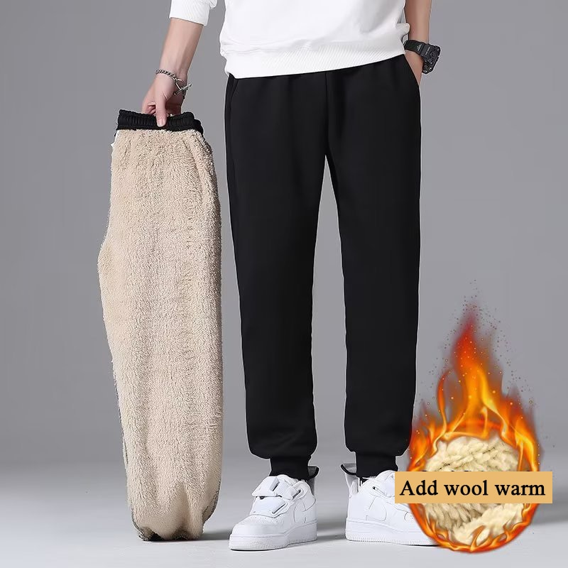 Winter Thermal Pants Men Fur Lined Joggers Thick Sweatpants Drawstring Trousers Male Warm Velvet Fleece Running Gym Pants
