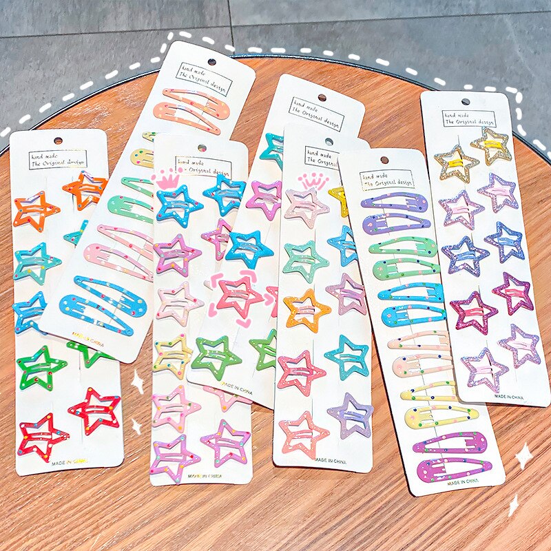 10pcs/set Cute Cartoon Colorful Star Shape Hair Clips for Girls Children Lovely Hair Decorate Hairpins Kids Hair Accessories