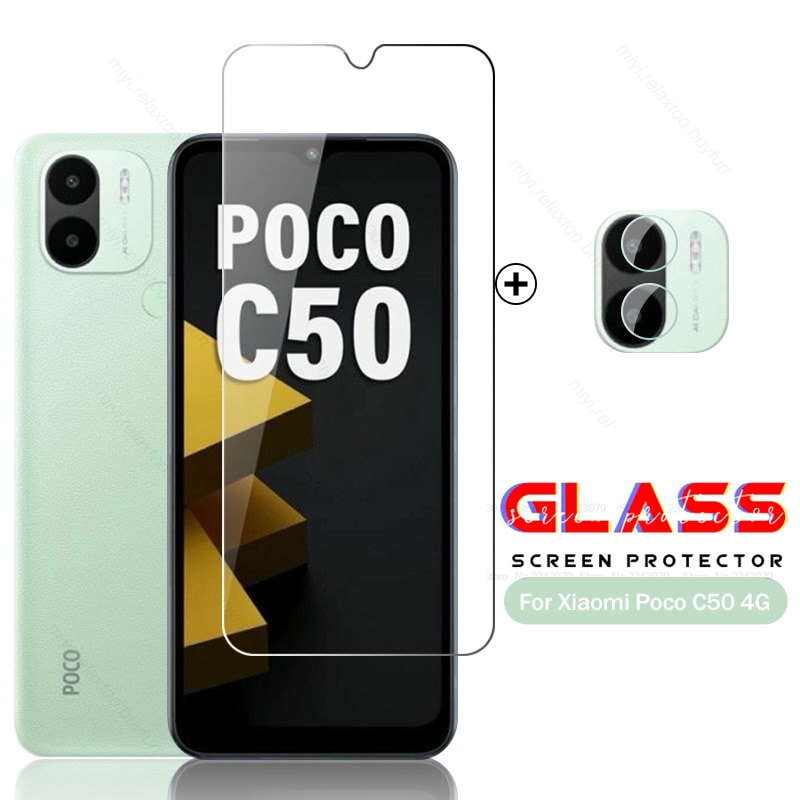 PocoC50 Glass 2To1 Protective Glass For Poco C50 4G 2023 6.52" Camera Screen Protector Film Lens Cover Little Poko C50 C 50