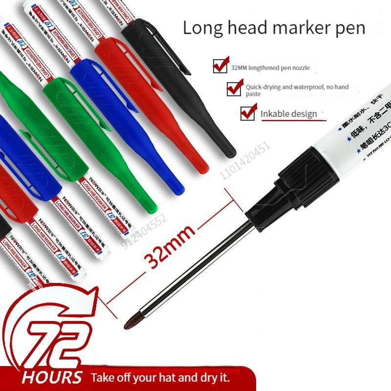 Haile 32/20mm Waterproof White Oily Deep Hole Long Nib Head Markers For Metal Perforating Bathroom Woodworking Decoration Tools