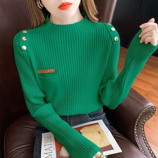 Green High Street Pullover Girl Woman Women Sweater Korean Cloth Blouse Knit Tops Women's Sweaters Fall Spring Top Coat Sué