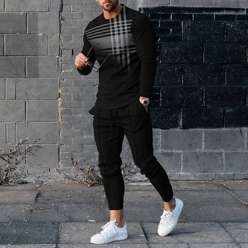 Autumn Winter Fashion Men's Sets Long Sleeves T-shirt+Trousers O-Neck Sweatshirt Casual Jogger Sportswear 2 Piece Men Cloth