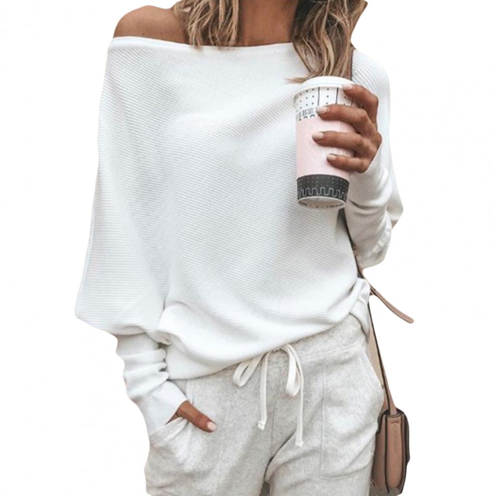 Fashionable Sweater Loose Elastic Off Shoulder Long Sleeve Loose Pullover Knitted Tops for Dating Travelling Party