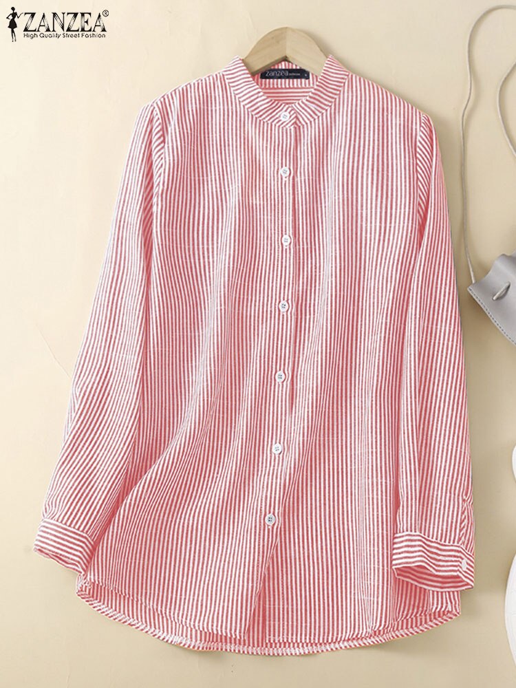 2023 ZANZEA Fashion Women Striped Shirt Spring Blouse Casual Long Sleeve Buttons Down Loose Work Blusas Mujer Female Tops Tunic