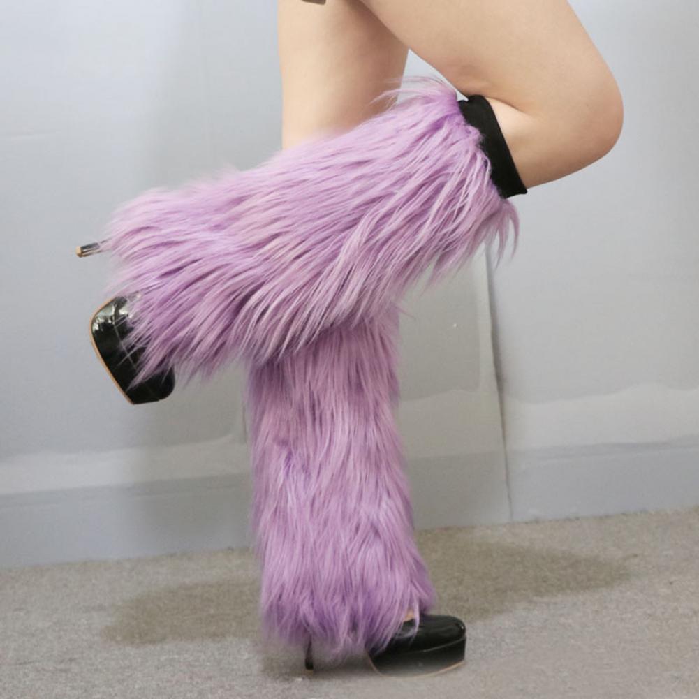 1 Pair Female Leggings Medium Tube Solid Soft Anti-cold Warm Keeping Faux Fur Knee-length Hipster Warm Sock for Daily