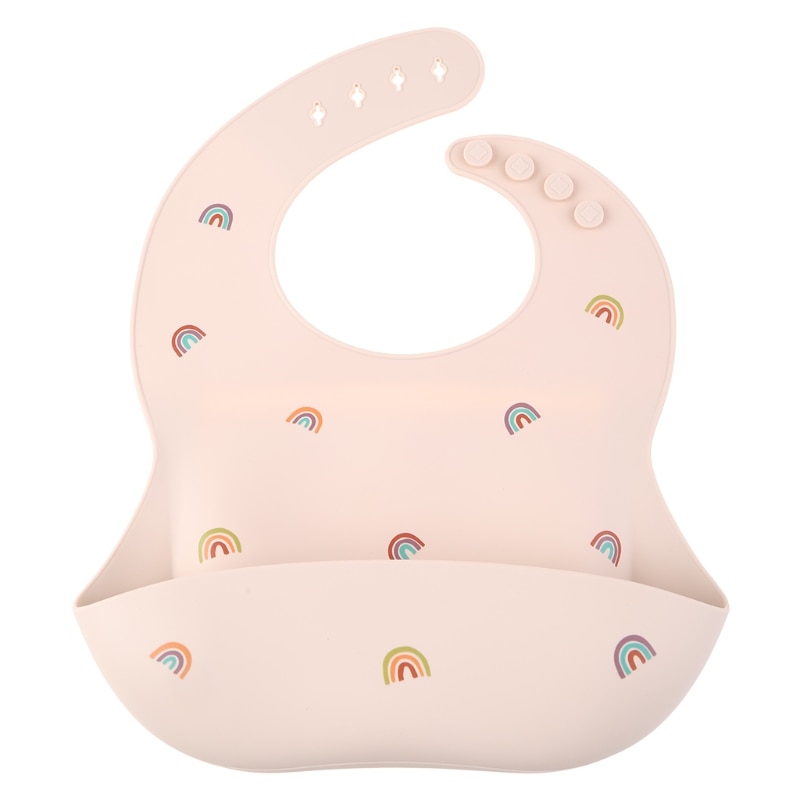 Adjustable Baby Bibs Waterproof Anti-oil Silicone Bib Cartoon Printing Toddlers Silicone Bib Roll up Food Catcher Pocket