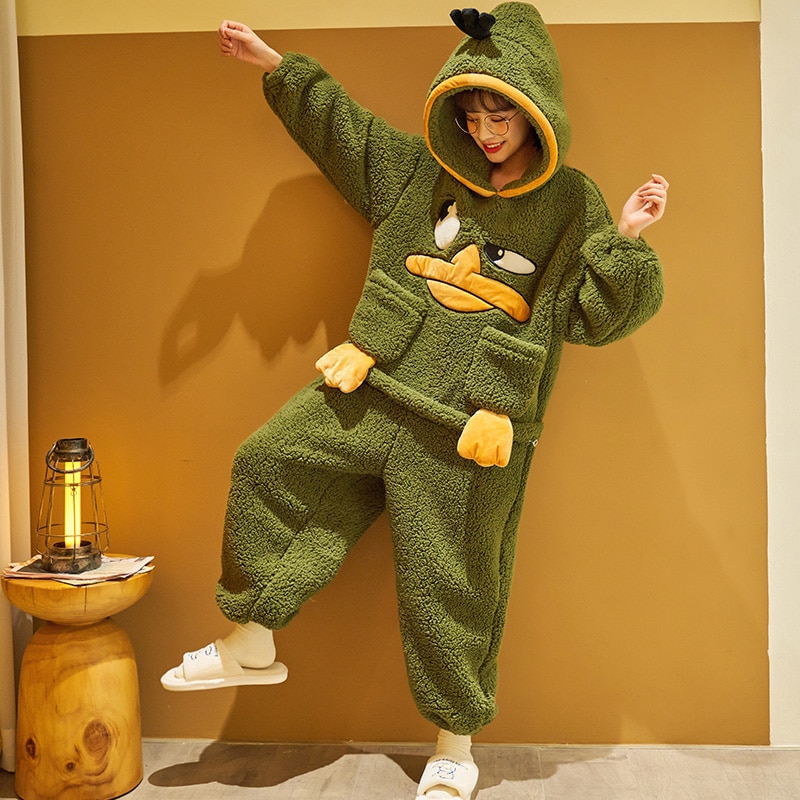 Kigurumis Winter Women Pijama Onesie Jumpsuit Thicken Hoodie Pyjamas Anime Soft Warm Sleepwear Adult Homewear Femme Suit