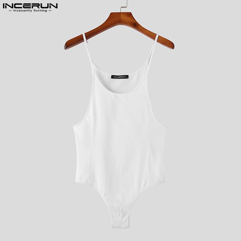 INCERUN 2023 Comfortable Homewear New Men's Simple Solid Color Bodysuit Sexy Leisure Style Male Sling Sleeveless Jumpsuits 