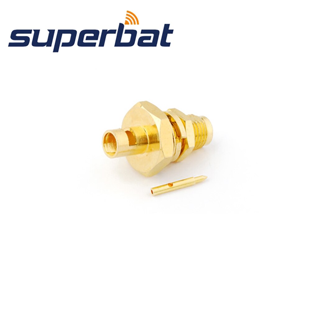 Superbat 10pcs RP-SMA Female(Male pin) 50 Ohm Straight Bulkhead O-ring Connector for Semi-rigid Cable.141 RG402