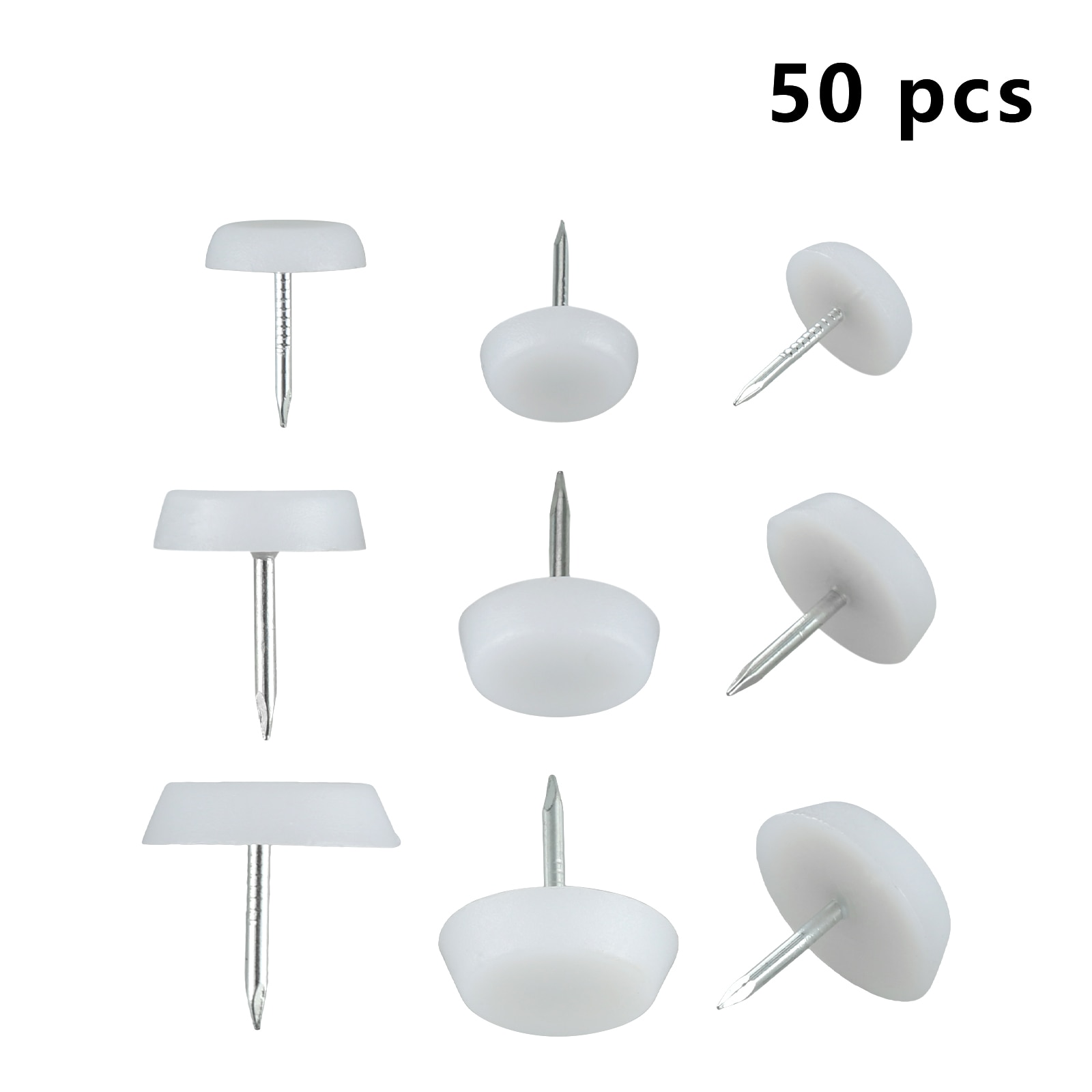 50Pcs White Nylon Wooden Chair Table Furniture Leg Bottom Feet Plastic Pad Glide Skid Nails Floor Protector 14/18/20mm Diameter
