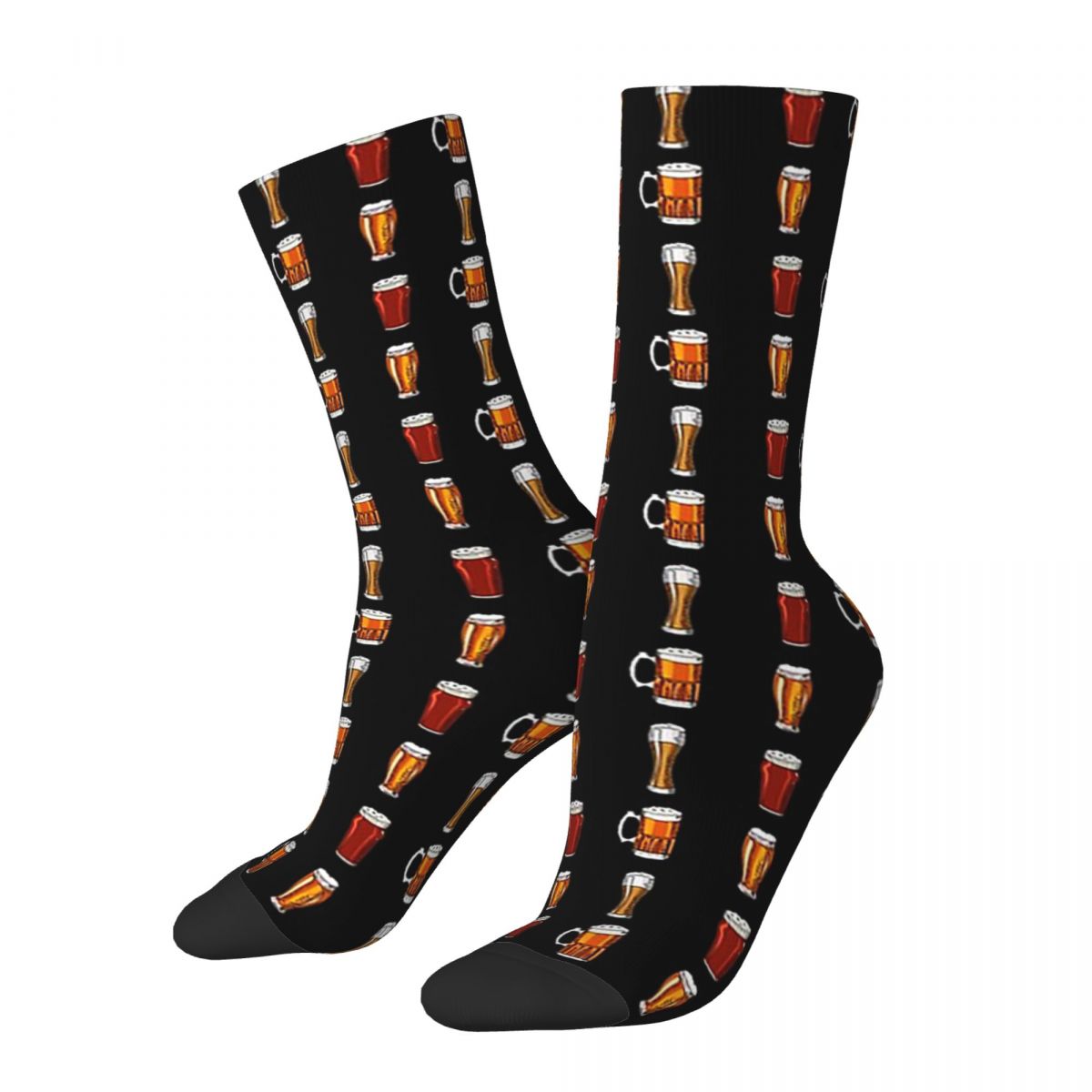Winter Warm Fashion Men's Women's Retro Black Beer Pattern Socks Breathable Soccer Socks