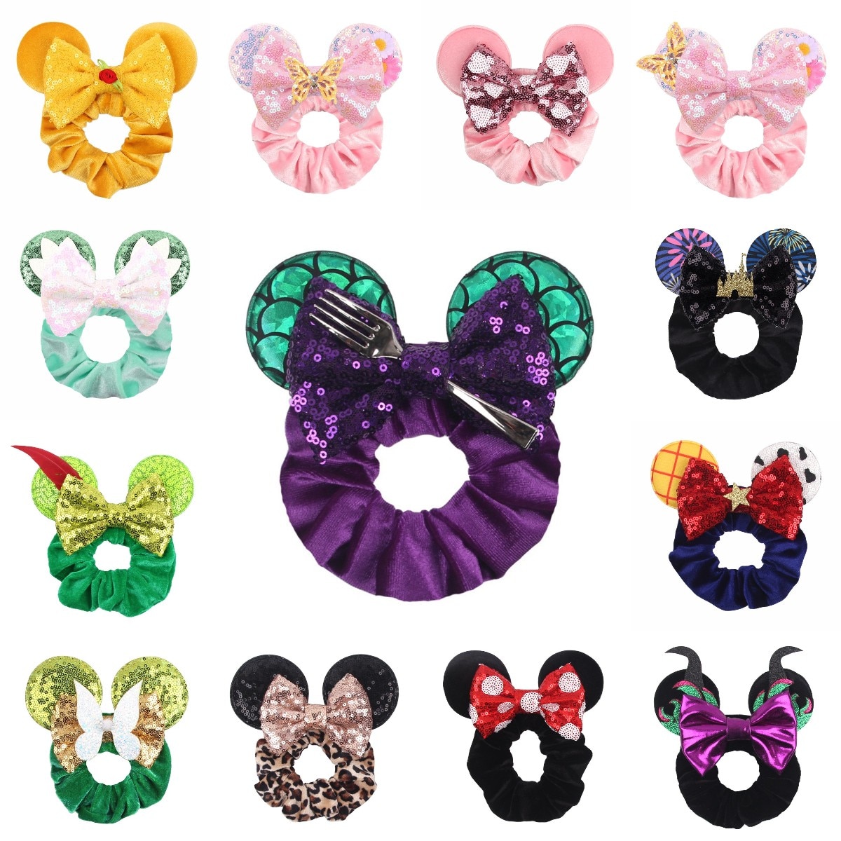 Classic Mermaid 2.8"Mouse Ears Hair Scrunchies Girls Rope Ponytail Elastic Velvet Hairband Autumn Winter DIY Hair Accessori