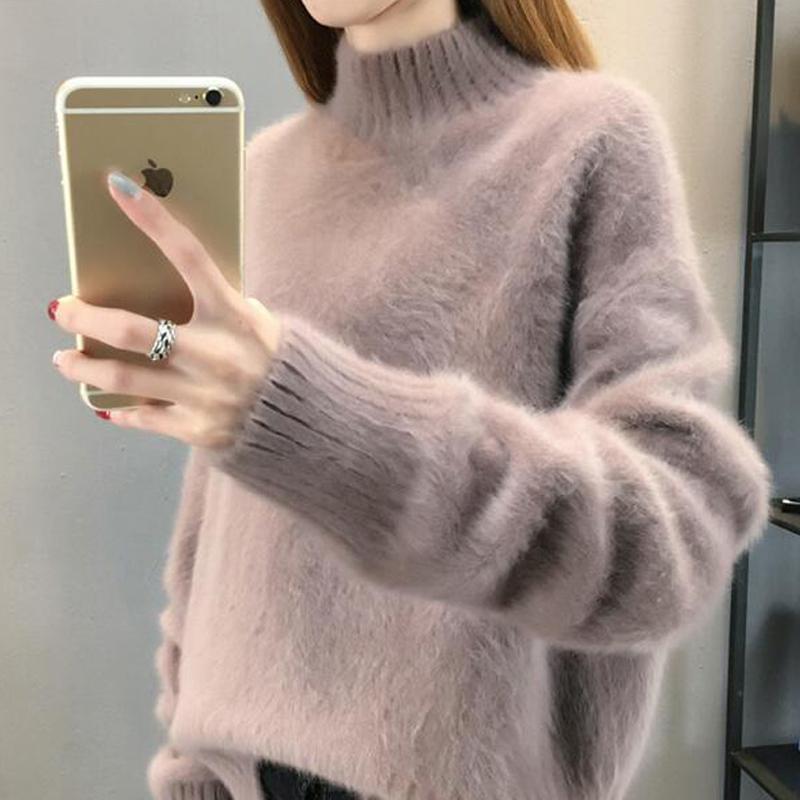 Mink Fleeced Sweater Thick Turtleneck Long Sleeve Tops Casual Knitted Pullover Korean Fashion Sweaters Winter Clothing For Woman