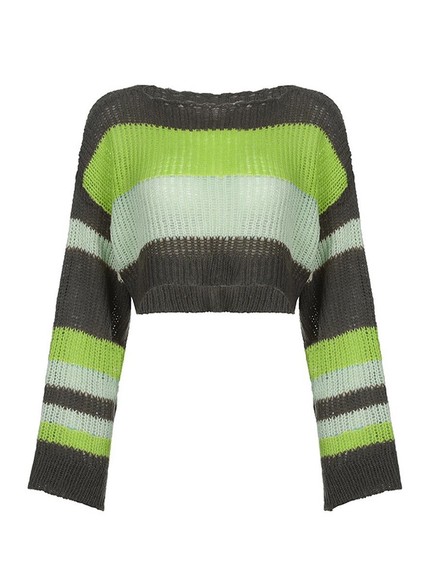 Women s Y2k Sweater Long Sleeve Round Neck Knitted Crop Top Casual Pullover Tops E Girl Streetwear