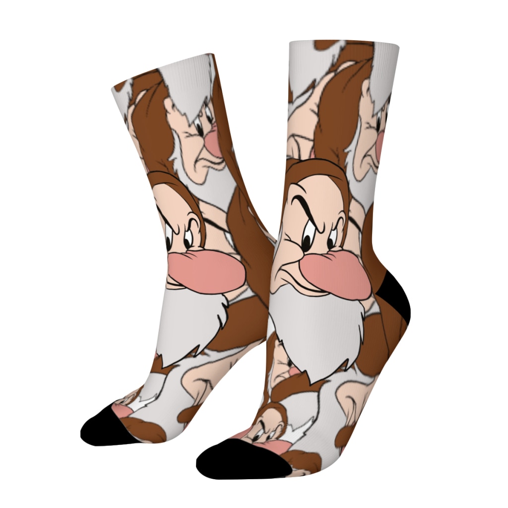 Grumpy Head Classic Men's Socks Vintage Harajuku Disney Seven Dwarfs Film Hip Hop Seamless Crew Crazy Sock Gift Pattern Pri