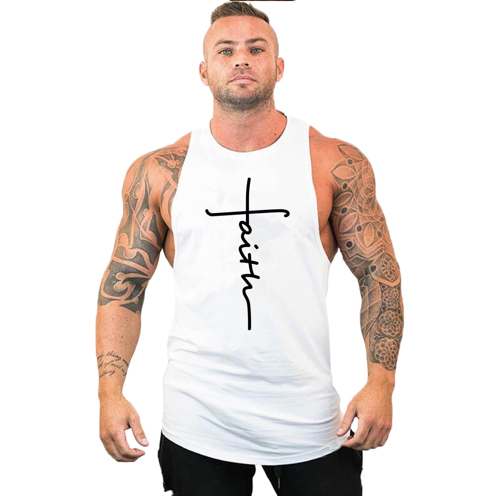 New Fitness guys Gym Clothing Cotton Printed Training Singlets Bodybuilding Tank Top Mens Muscle Sleeveless T Shirt Sports Vest