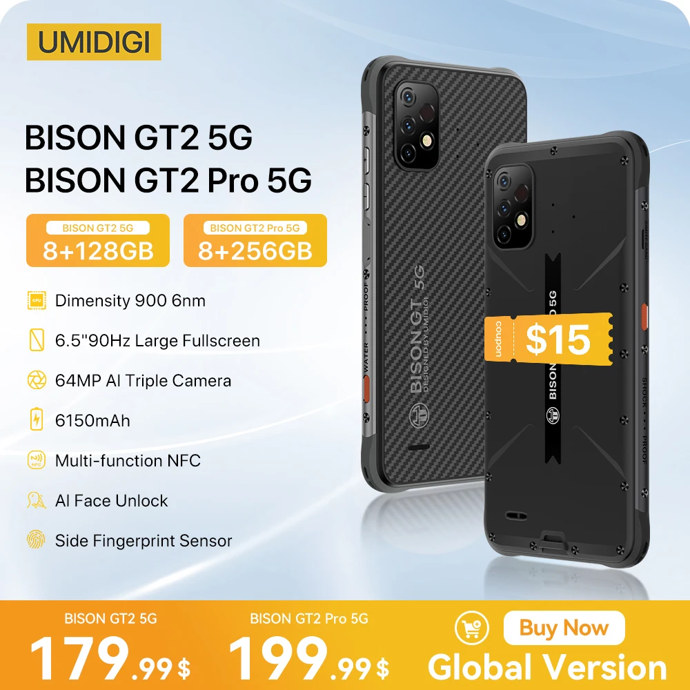 UMIDIGI BISON GT2 5G IP68 Android 12 Rugged Smartphone Dimensity 900 6.5" FHD+ 64MP Camera 6150mAh Battery 90HZ NFC Smart P