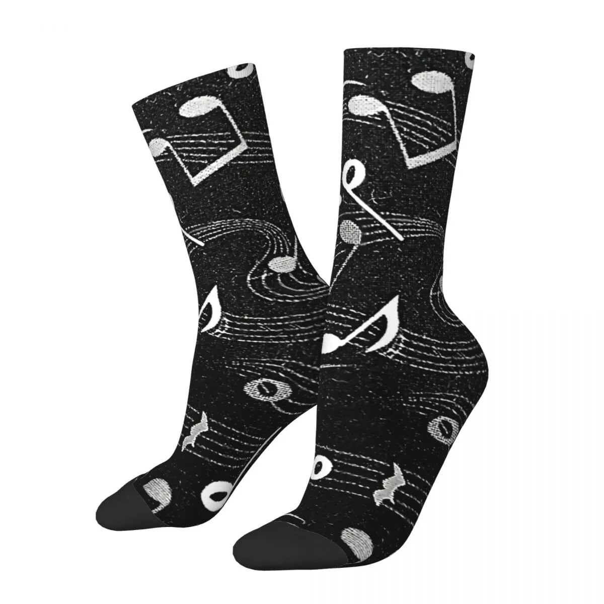Hip Hop Retro Black Crazy Men's Socks Music Notes Unisex Harajuku Pattern Printed Funny Happy Crew Sock Boys Gift